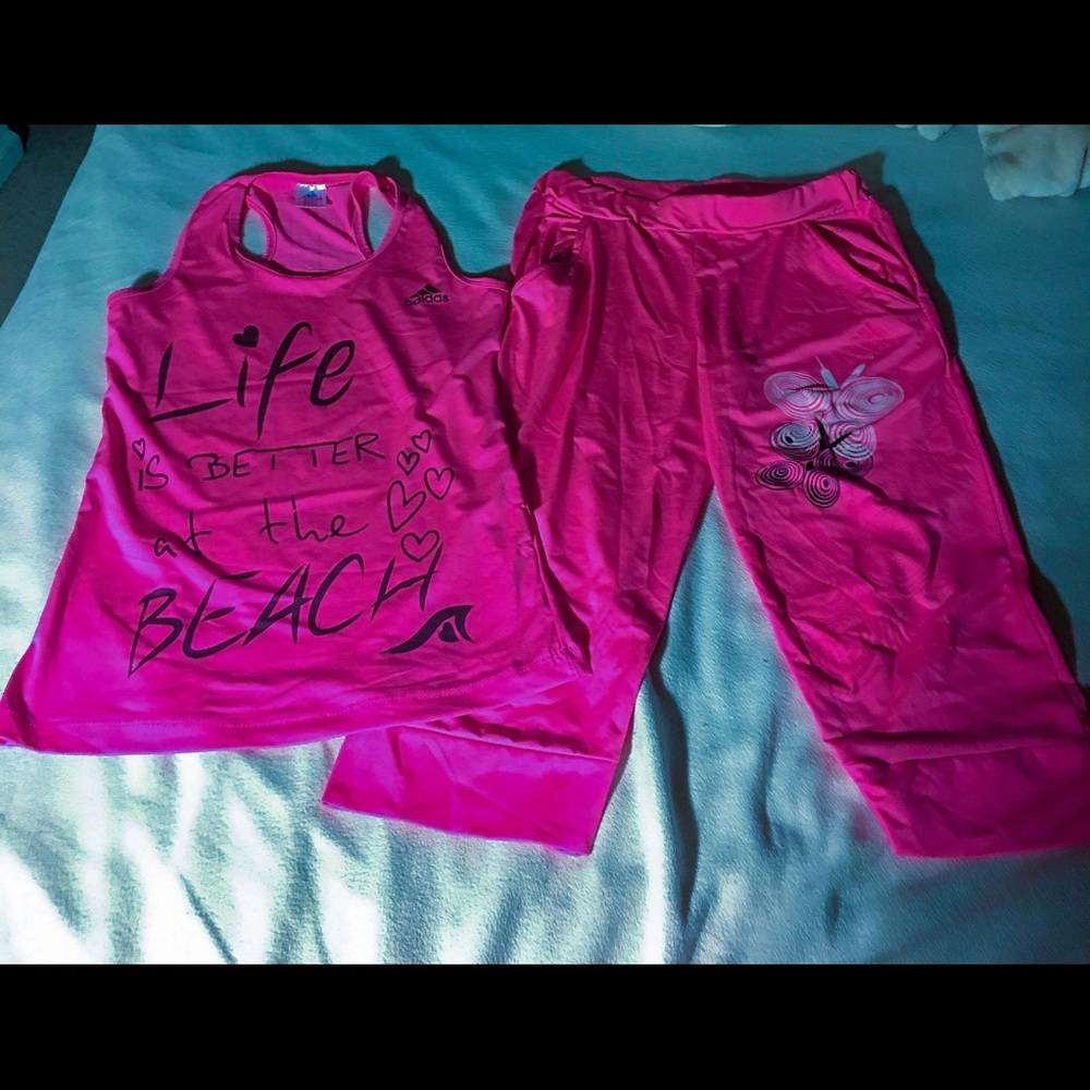 Adidas active set top and shorts pink medium
